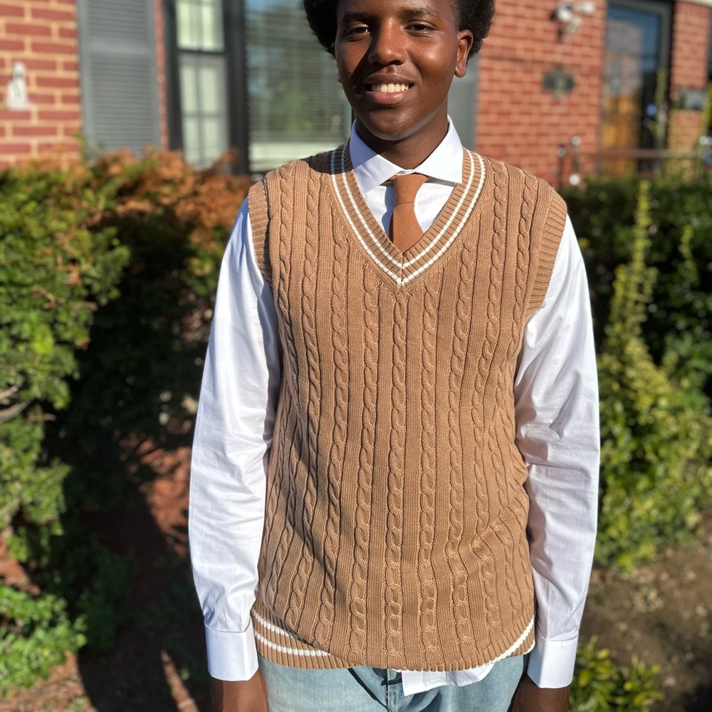 Tan Cable Knit Sweater Vest